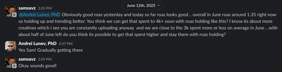 samsavz: ROAS holding and trending better